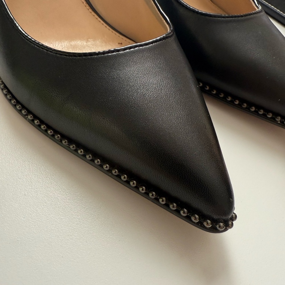👠 COACH Black Studded Pointed Toe Leather High Heel Pumps Size 8